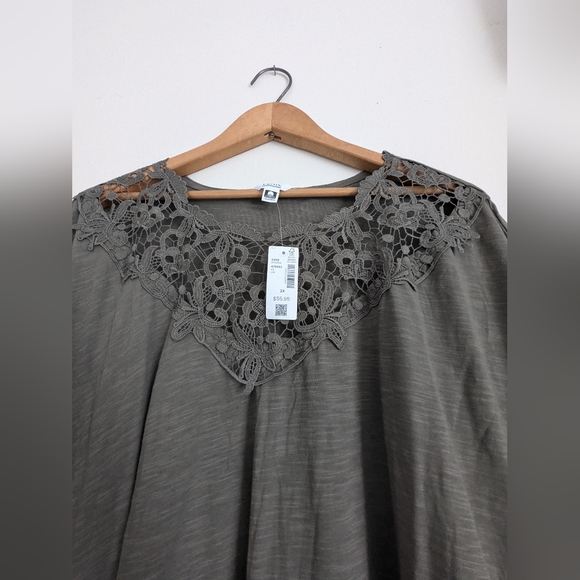 NWT Sage Green, dolman sleeve, lace front tee - Picture 3 of 11